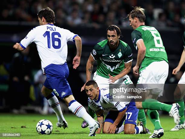 Andrea Poli , Angelo Palombo , Hugo Almeida , Tim Borowski Fußball Championsleague Qualifikation Hinspiel : Werder Bremen - Sampdoria Genua 3:1...