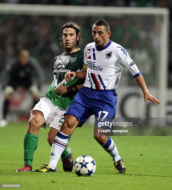 Torsten Frings , Angelo Palombo Fußball Championsleague Qualifikation Hinspiel : Werder Bremen - Sampdoria Genua 3:1 18.8.2010