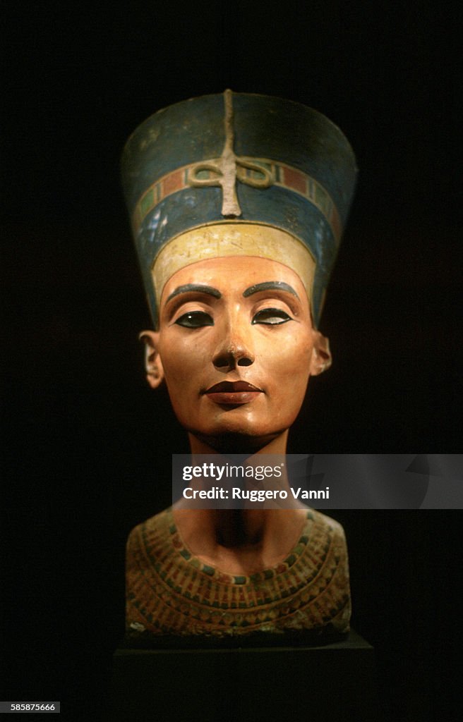 Front View of Limestone Bust of Queen Nefertiti