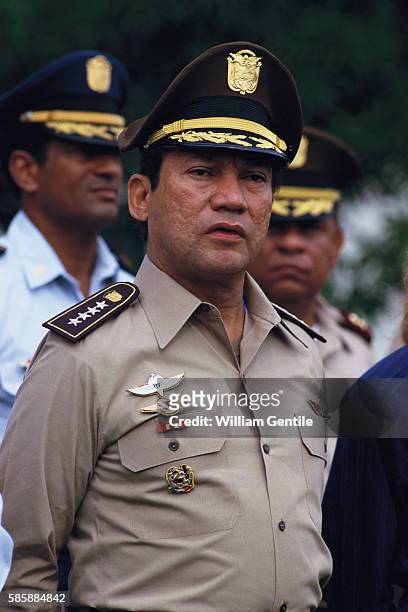Panamanian dictator, Manuel Noriega, at a ceremony commemorating the death of the national hero, Omar Torrijo, in Panama City.