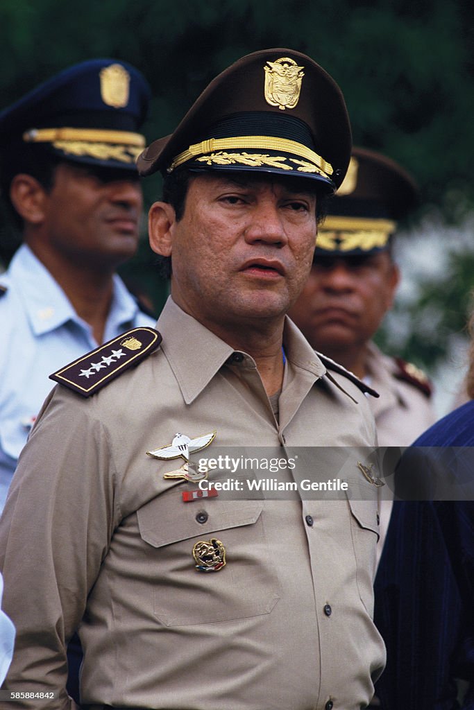 Norieg Panamanian dictator, Manuel Noriega, at a ceremony commemorating the ...