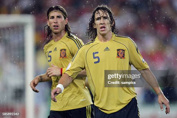 Spain's Sergio Ramos and Carles Puyol during the EURO 2008 semi-final soccer match between Russia and Spain at the Ernst Happel stadium in Vienna,...