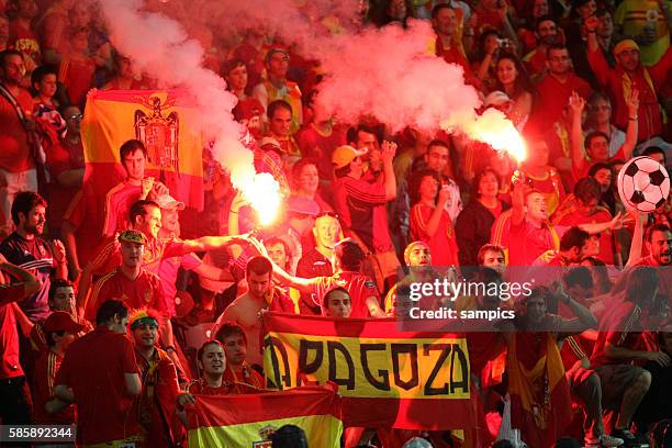 Spanish fans during the EURO 2008 semi-final soccer match between Russia and Spain at the Ernst Happel stadium in Vienna, Austria.