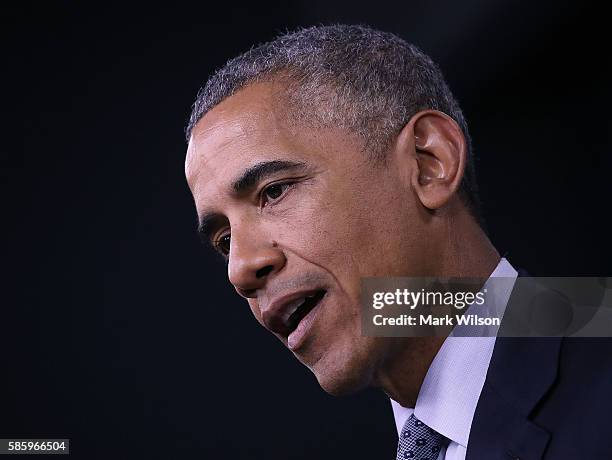 President Barack Obama speaks to media after a meeting with US Secretary of Defense Ashton Carter and members of the Joint Chiefs of Staff, at the...