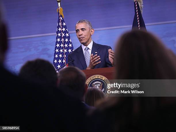 President Barack Obama speaks to media after a meeting with US Secretary of Defense Ashton Carter and members of the Joint Chiefs of Staff, at the...