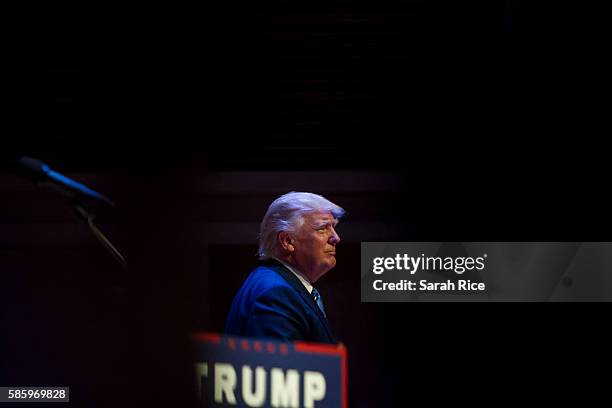 Republican Presidential candidate Donald Trump speaks at the Merrill Auditorium on August 4, 2016 in Portland, Maine.