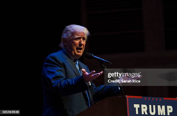 Republican Presidential candidate Donald Trump speaks at the Merrill Auditorium on August 4, 2016 in Portland, Maine.