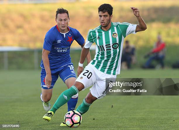 Rio Ave FCÕs midfielder Joao Novais with Slavia PrahaÕs defender Jan Boril in action during the UEFA Europa League Qualifications Semi-Finals 2nd Leg...