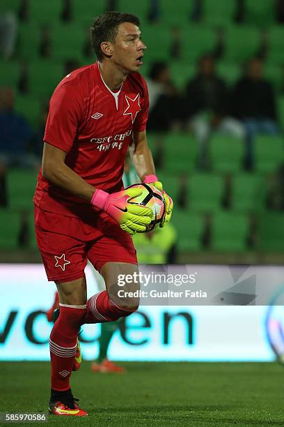 Slavia PrahaÕs goalkeeper Jiri Pavlenka in action during the UEFA Europa League Qualifications Semi-Finals 2nd Leg match between Rio Ave FC and...