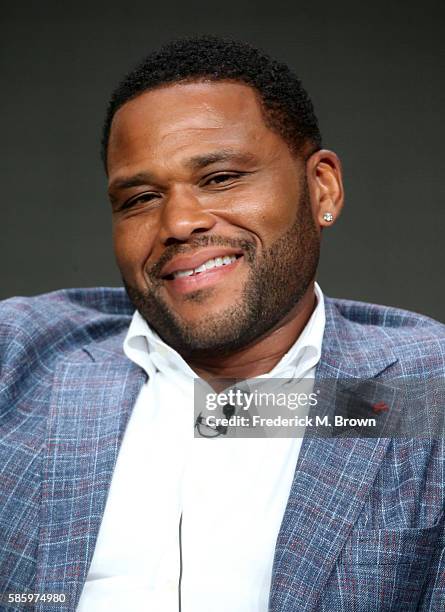 Actor Anthony Anderson speaks onstage at the 'Black-ish' panel discussion during the Disney ABC Television Group portion of the 2016 Television...