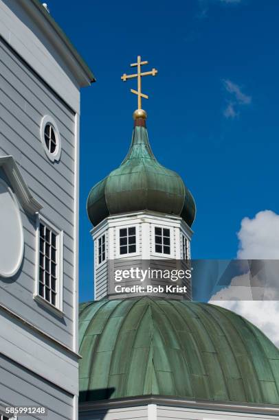 russian cathedral in sitka - steeple stock pictures, royalty-free photos & images