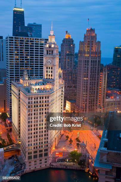 the wrigley building and tribune tower - tribune stock pictures, royalty-free photos & images