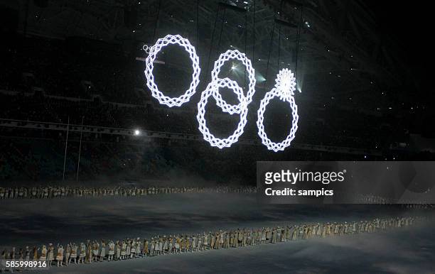 Open ceremony sochi 2014 Eröffnungsfeier ERoeffnungsfeier nicht vollständige Olympische Ringe no funktion olymic rings