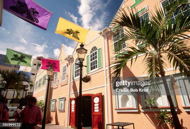 old street shopping arcade in phillipsburg - st maarten stock pictures, royalty-free photos & images