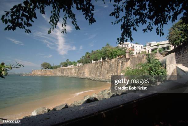 city wall in old san juan - old san juan wall stock pictures, royalty-free photos & images