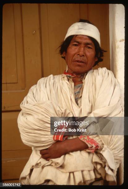 tarahumara indian at door of cathedral - tarahumara stock pictures, royalty-free photos & images