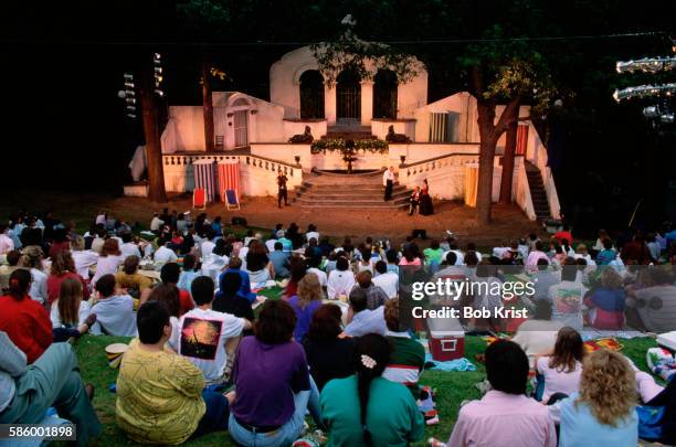 crowd at shakespeare in toronto's high park - teatro all'aperto foto e immagini stock