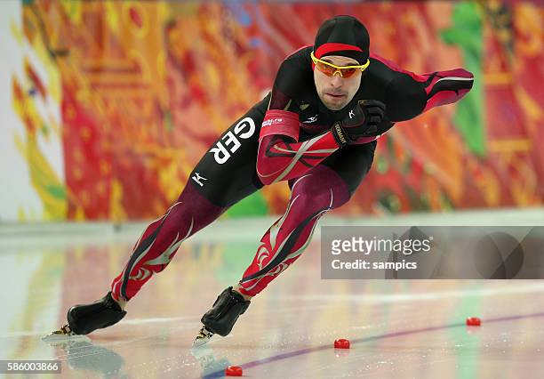 Samuel Schwarz mens speedskating 1000m Adler Arena Skating Center Olympic Games Day 5 XXII Olympic Winter Games Sochi 2014
