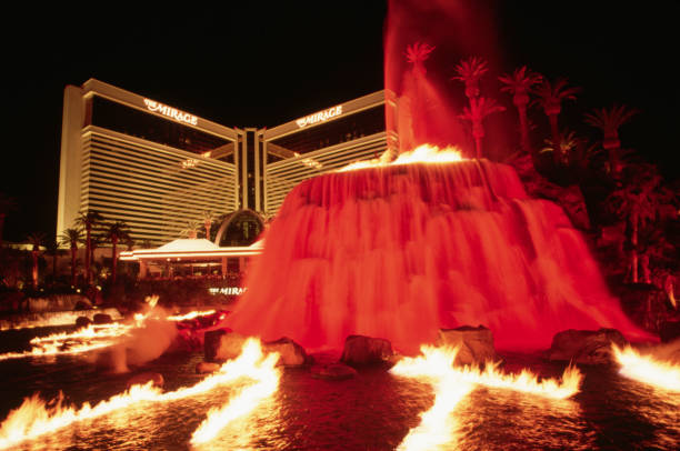 erupting volcano at the mirage in las vegas - mirage las vegas stock pictures, royalty-free photos & images