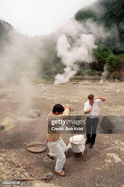cooking cozido at furnas calderas - furnas valley stock pictures, royalty-free photos & images