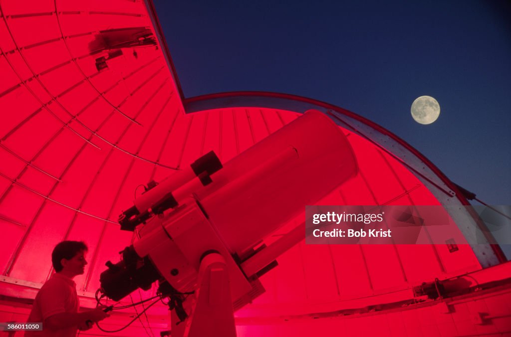 College Student Using a Telescope