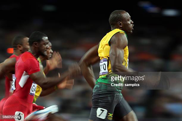 Olympiasieger olympic Champion Goldmedalist Gold Usain Bolt JAM Juston Gatlin 3. Und Yohan Blake JAM 100 Meter Finale 100 meter final men Männer...