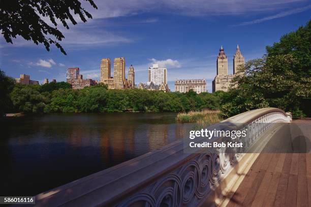 bow bridge and lake in central park - dakota stock pictures, royalty-free photos & images