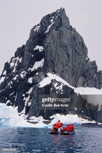 zodiac boat tour off elephant island - subantarktiska öar bildbanksfoton och bilder