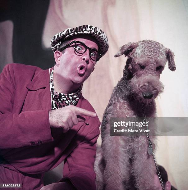 Phil Silvers Performing with an Airedale