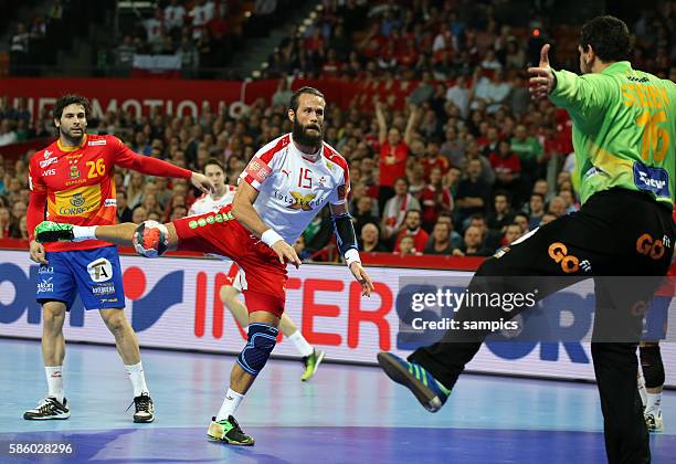 Jesper NODDESBO , Arpad CAPAR STERBIK 12th Men's European Handball Championship EHF EURO 2016 mainround group 2 : Spain vs Denmark