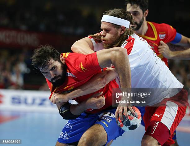 Jorge MAQUEDA , Mikkel HANSEN 12th Men's European Handball Championship EHF EURO 2016 mainround group 2 : Spain vs Denmark