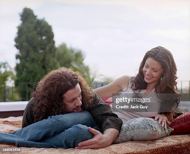 Actress Shannon Elizabeth and Joseph Reitman are photographed for InStyle Magazine in 2004 at home in Los Angeles, California.