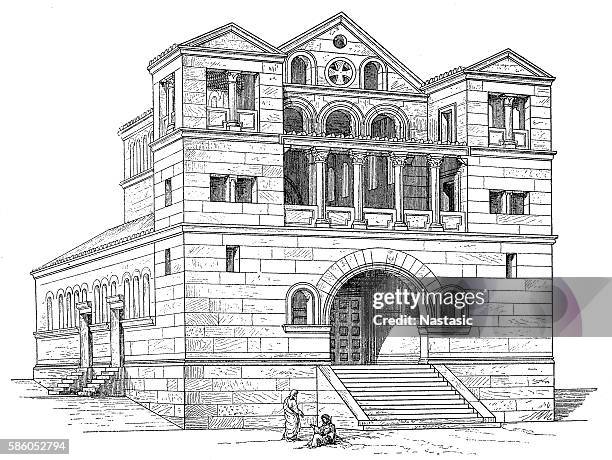 byzantine church tourmanin - tourmanin stock illustrations