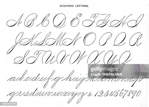 stockillustraties, clipart, cartoons en iconen met alphabet penmanship calligraphy 1881 - kalligrafie