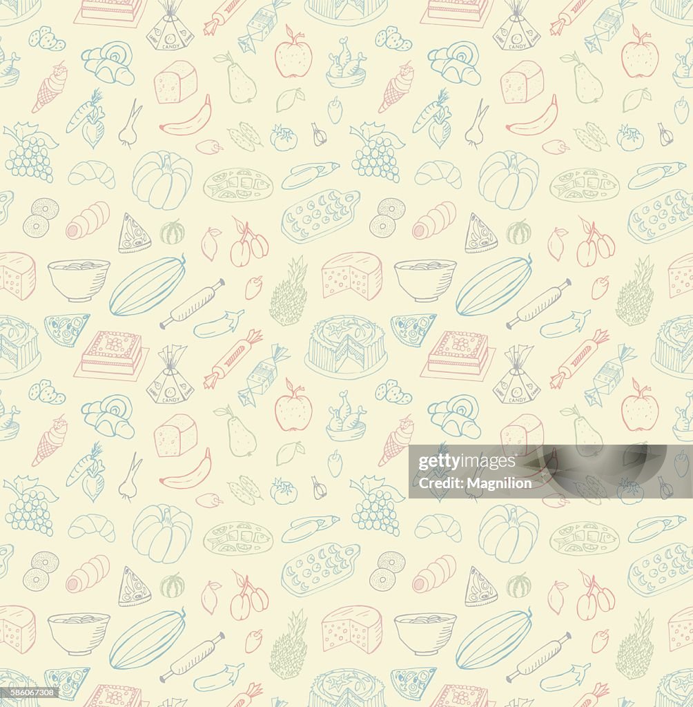Seamless Food Doodles