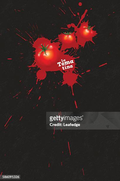 la tomatina background [splattering tomatos] - throwing tomatoes stock illustrations