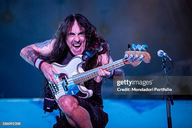 The bassist of the band Iron Maiden Steve Harris in concert for the Rock in Idro Festival at the Arena Parco Nord in Bologna. Bologna, Italy. 1st...
