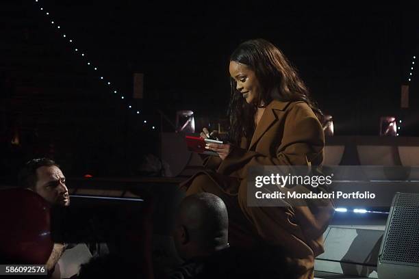 Singer Rihanna performing at the PalaAlpitour during a leg of her Anti World Tour. Turin, Italy. 11th July 2016