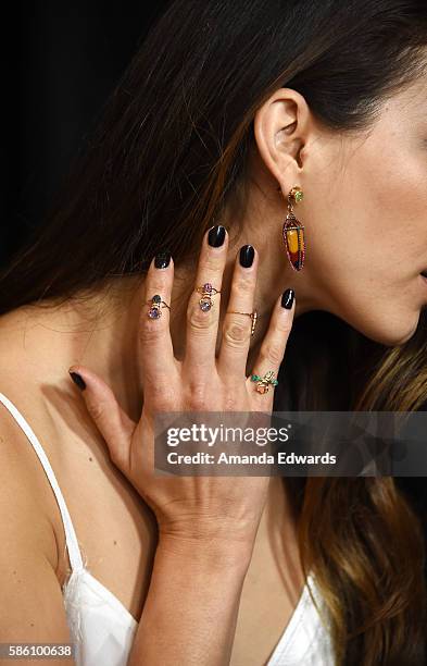 Actress Troian Bellisario, jewelry and manicure detail, attends the Disney ABC Television Group TCA Summer Press Tour on August 4, 2016 in Beverly...