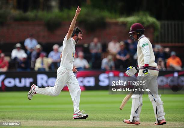 Graham Onions of Durham celebrates after dismissing Tom Abell of Somerset during Day Two of the Specsavers County Championship Division One match...