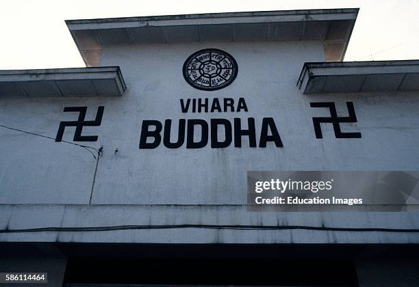 Buddhist Temple - ancient swastika symbol was copied in reverse by Hitler. Bali, Indonesia, 1983.