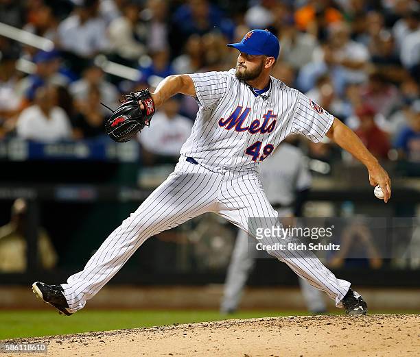 Jonathon Niese of the New York Mets in action during a game against the New York Yankees at Citi Field on August 2, 2016 in the Flushing neighborhood...