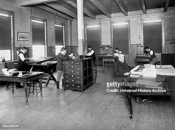 Men Working in Office, Leland & Faulconer Manufacturing Co., Detroit, Michigan, circa 1903.