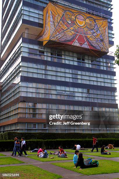 Mexico, Mexico City, Distrito Federal, Ciudad Universitaria, UNAM university, rectory building exterior.