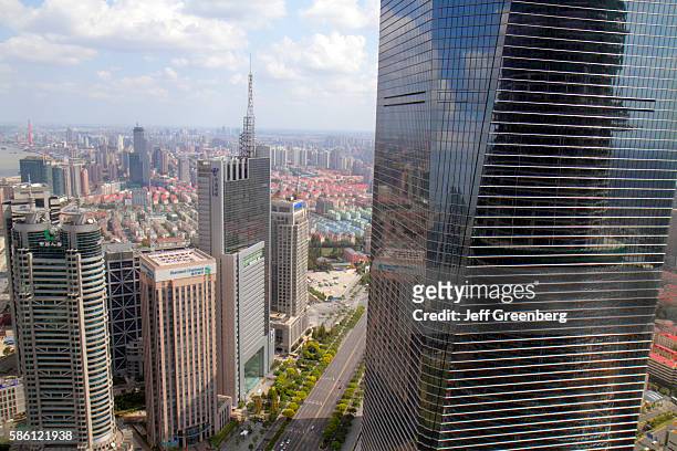 Century Avenue, view from Jin Mao Tower, Grand Hyatt Shanghai hotel, Shanghai World Financial Center, China Insurance Building and Pudong...