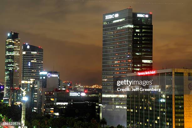 Mexico, Mexico City, Distrito Federal, Cuauhtemoc, Paseo de la Reforma, night skyline, Independence Monument, El Angel, HSB.