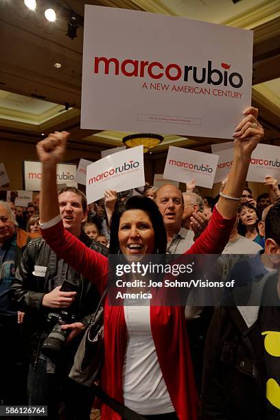 Las Vegas, Nevada, supporters with signs for Republican presidential candidate Sen. Marco Rubio who speaks at a rally at the Texas Station Gambling...