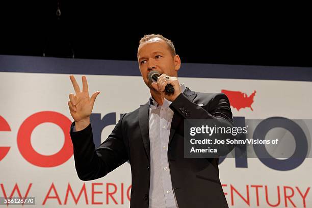 Las Vegas, Nevada, Singer and actor Donnie Wahlberg speaks before Republican presidential candidate Sen. Marco Rubio at a rally at the Texas Station...