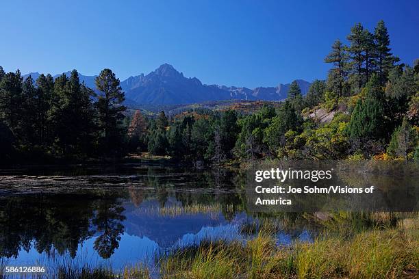 Mountain pond in San Juan Mountains In Autumn Colorado, near Telluride, Ouray and Ridgway in San Miguel County.