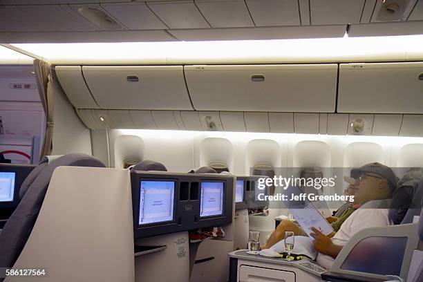 Air China flight to Beijing, business class cabin.